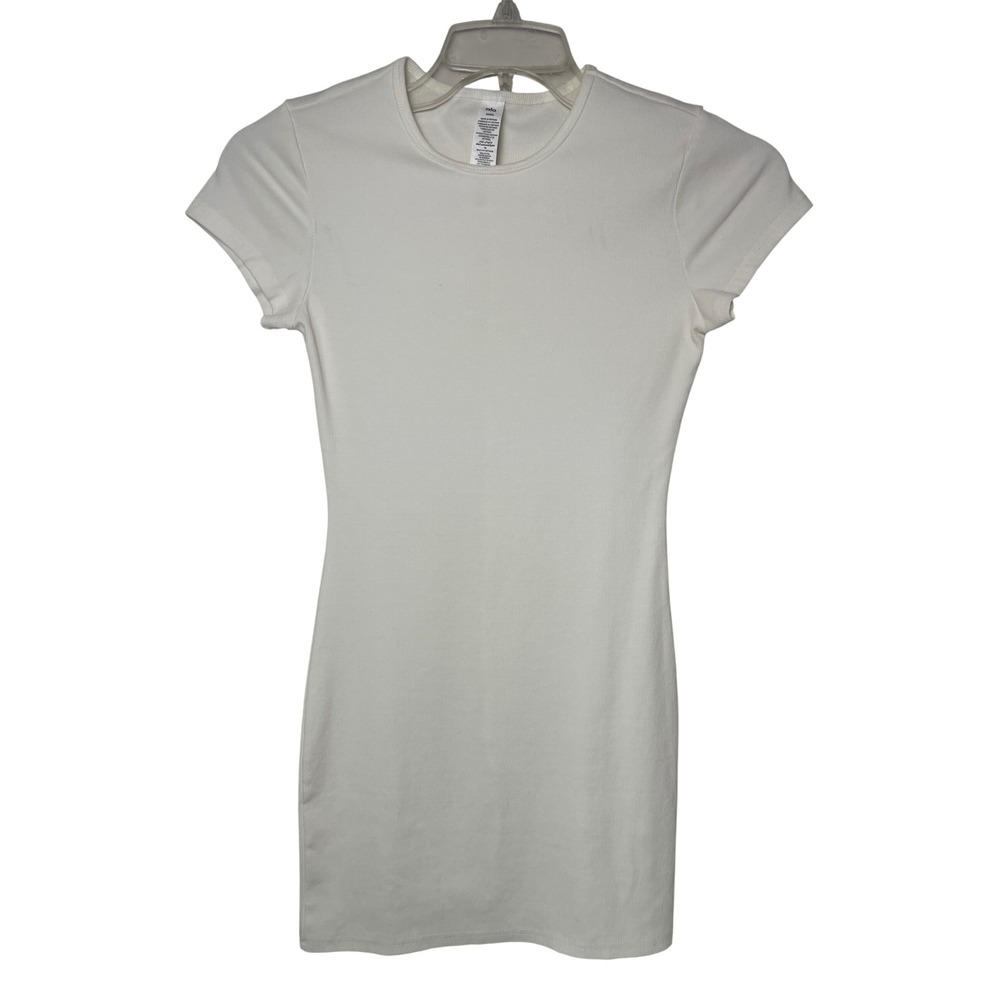 Alo Yoga Goddes Ribbed Short Sleeve Mini Dress White Bodycon Size M